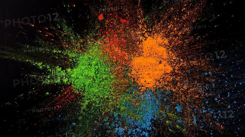 Splatted green blue orange color black background