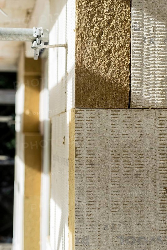 Mineral wool insulation panels on a house wall