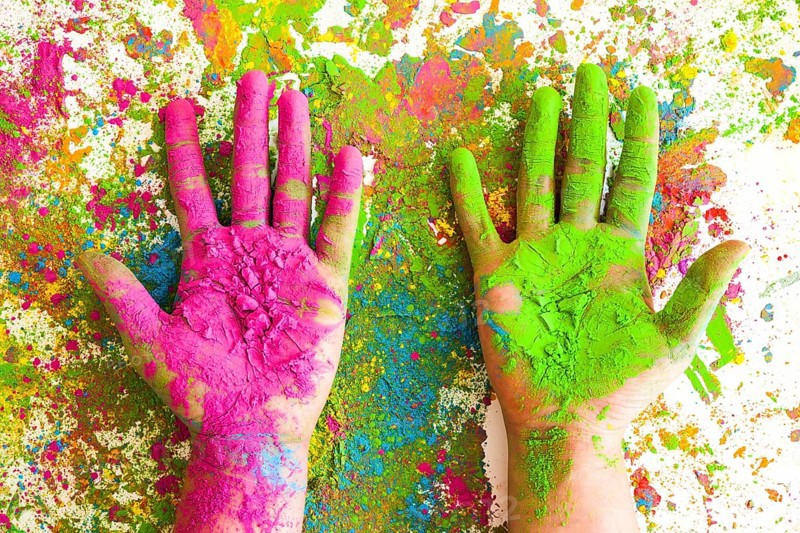 Hands rose green colors bright dry colours