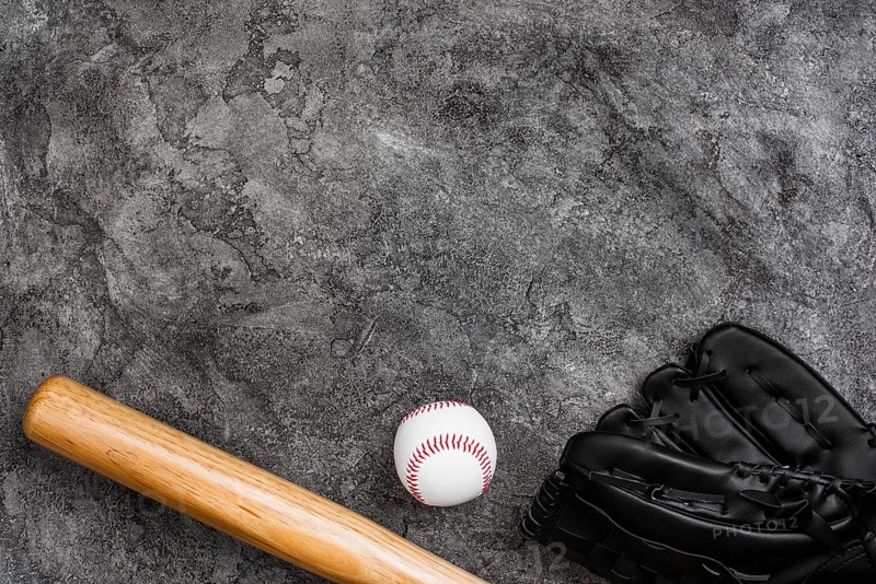 Flat lay baseball bat glove