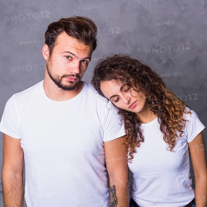 Woman holding head man shoulder