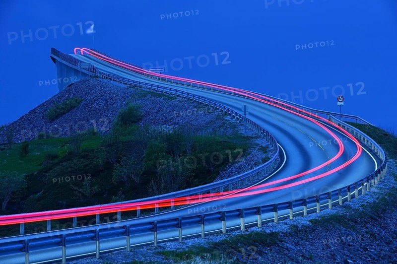Car taillights on the Storseisund Bridge
