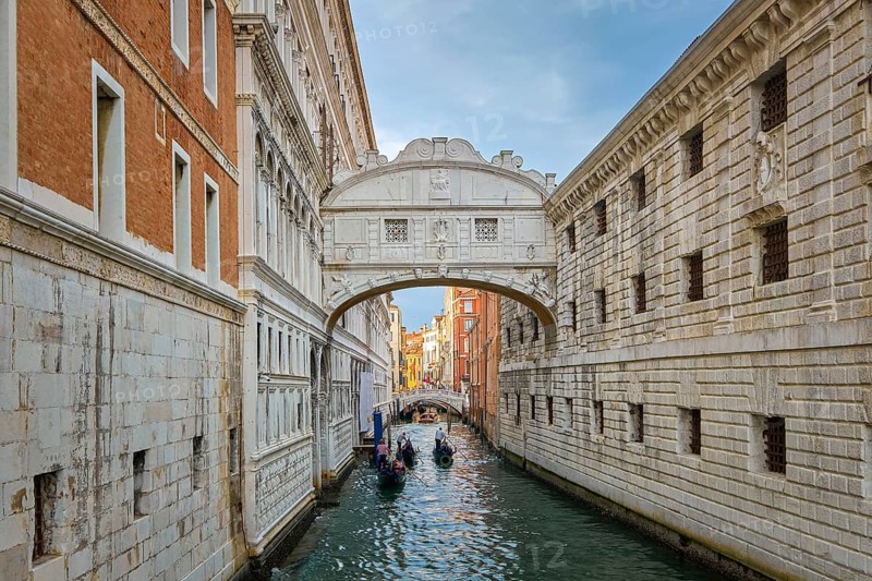 Beautiful view of Bridge of Sighs or Ponte dei Sospiri connecting Doge's palace to New prison