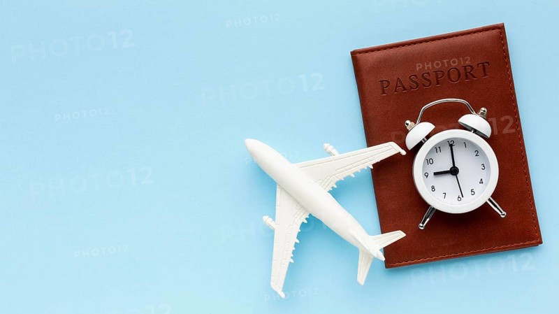 Top view airplane toy passport