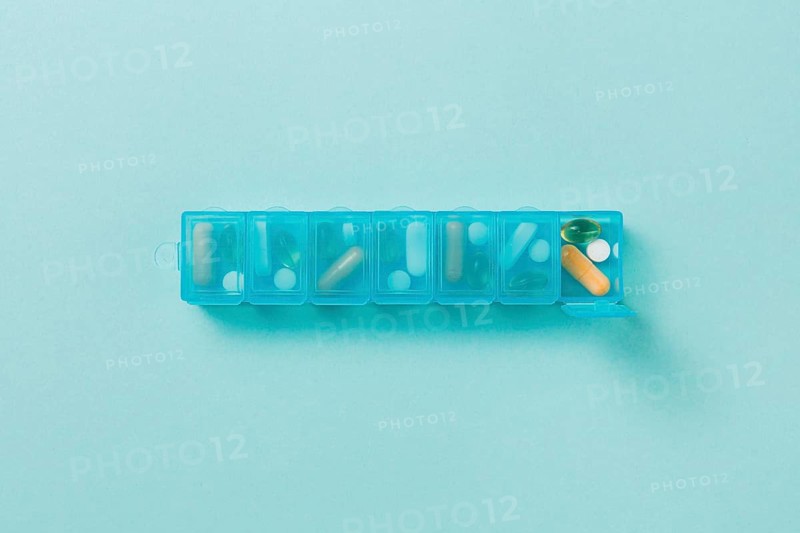 Top view pill box with medicine table