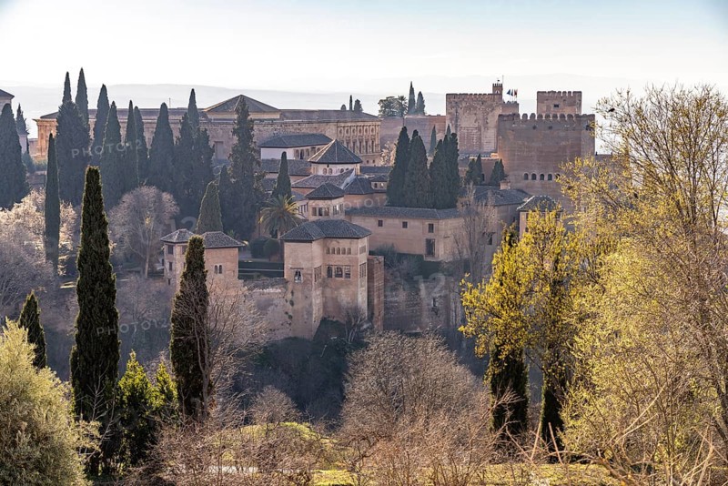 View from the Generalife of the Alhambra castle complex in Granada