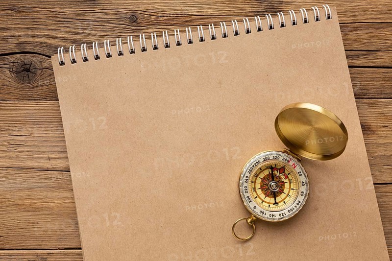 Top view compass notebook