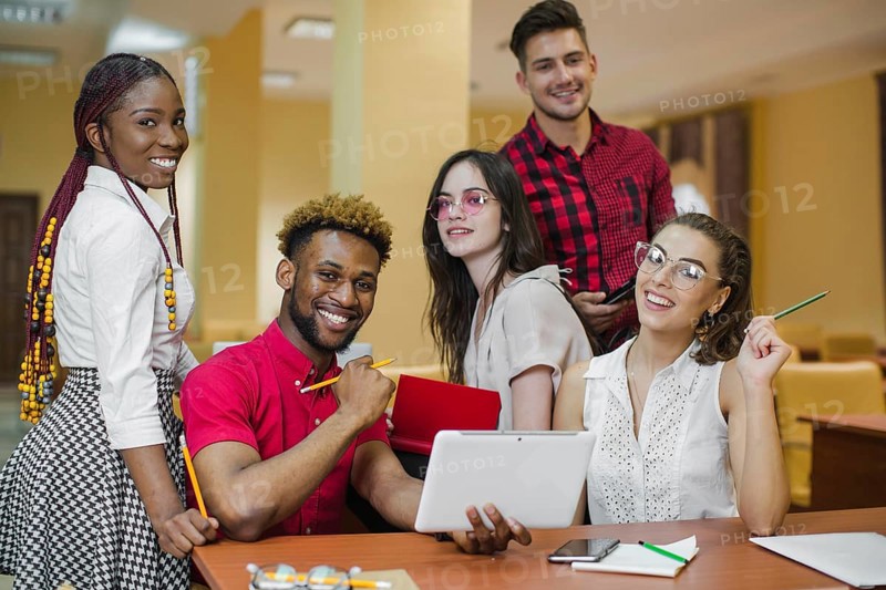 Confident youngsters studying posing