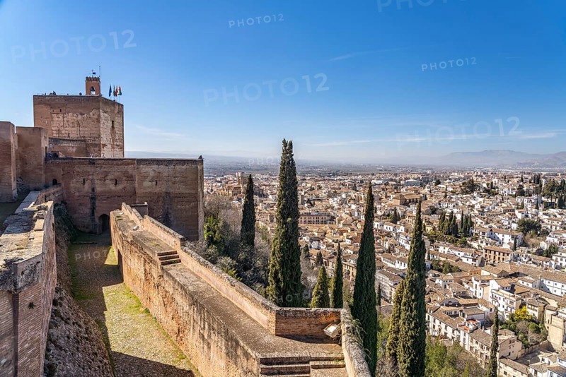 View from the castle complex of the Alhambra to the former Moorish residential quarter Albaicin in Granada
