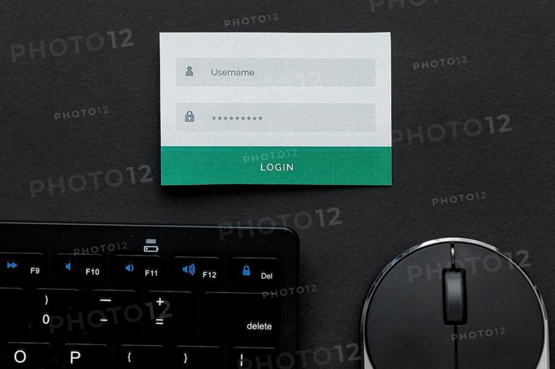 Top view username password information with mouse keyboard