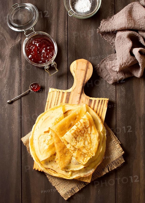 Delicious winter crepe dessert top view