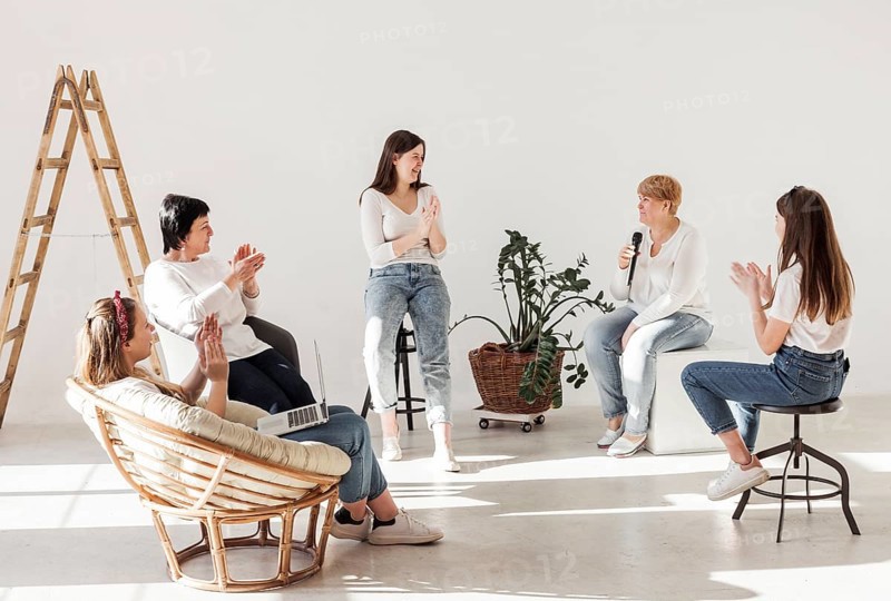 Women white shirts wide room