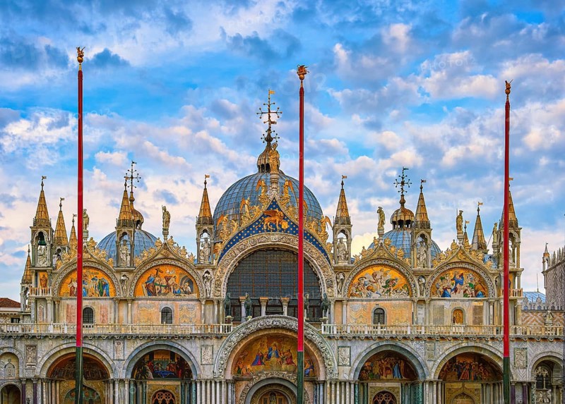 View of famous main facade of St Mark's or San Marco cathedral