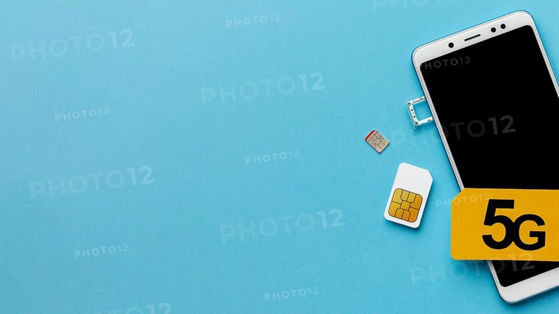 Top view smartphone with sim card copy space