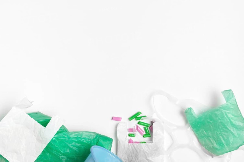 Top view plastic bags with copy space