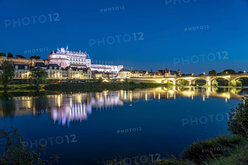 The Loire and Amboise Castle at dusk