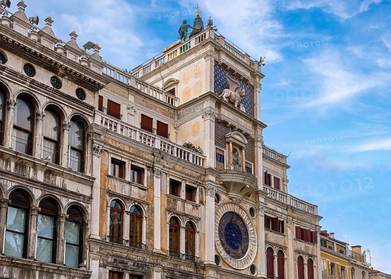 Torre dell'Orologio or Clock Tower on St Mark's or San Marco square in Venice