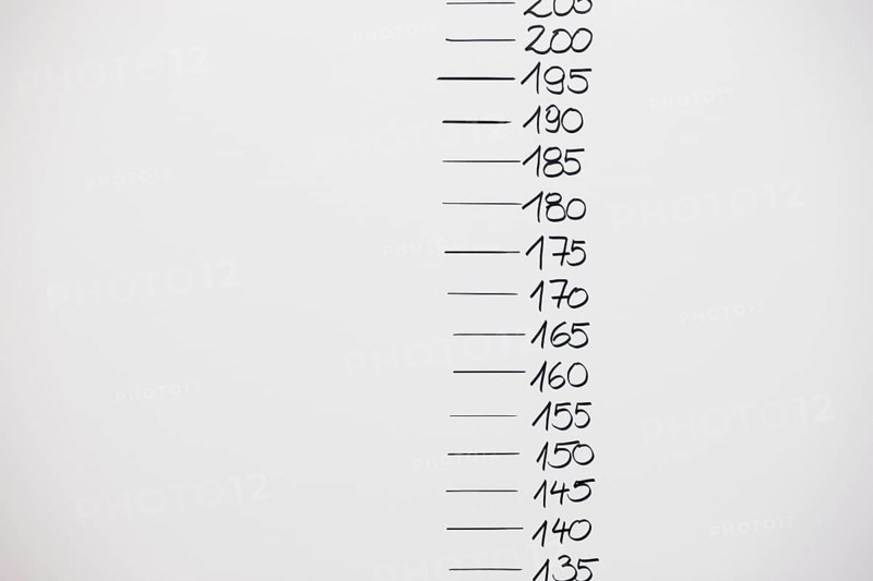 Size chart as background on a white wall