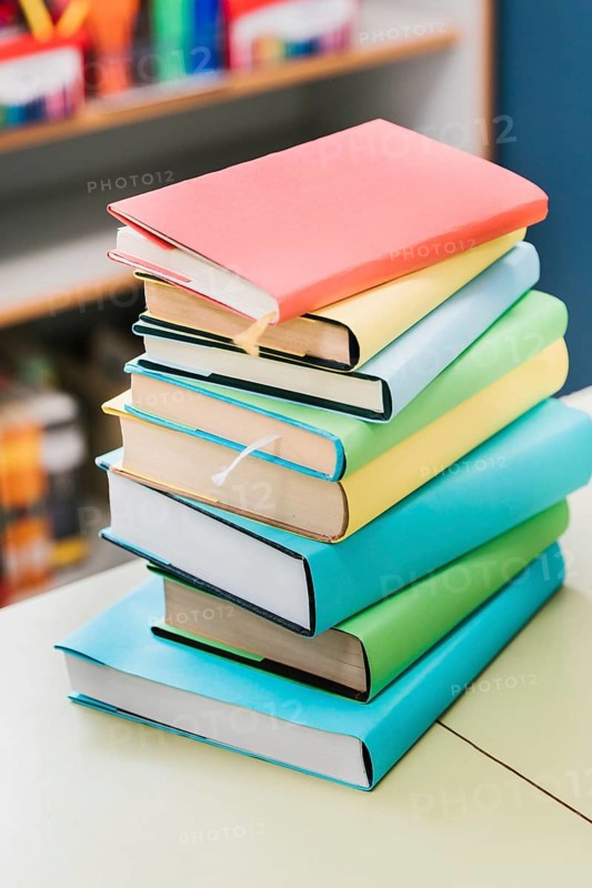 Stack multicolored books table