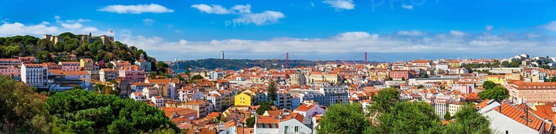 Lisbon famous panorama from Miradouro dos Barros tourist viewpoint over Alfama old district with St George's Castle
