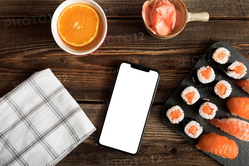 Top view copy paste with sushi
