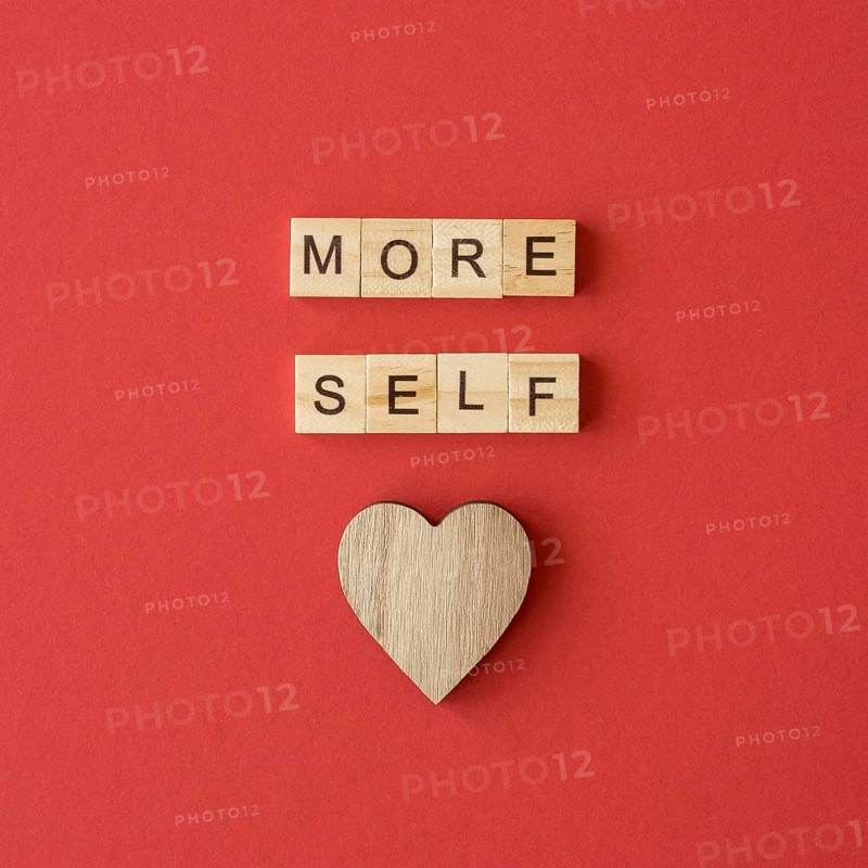 Letter cubes arrangement with wooden heart