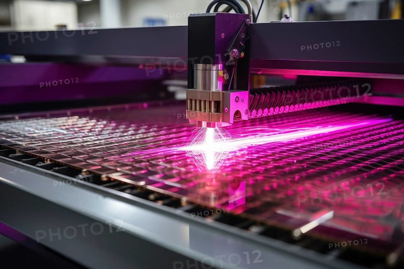 A laser cuts shapes into a material