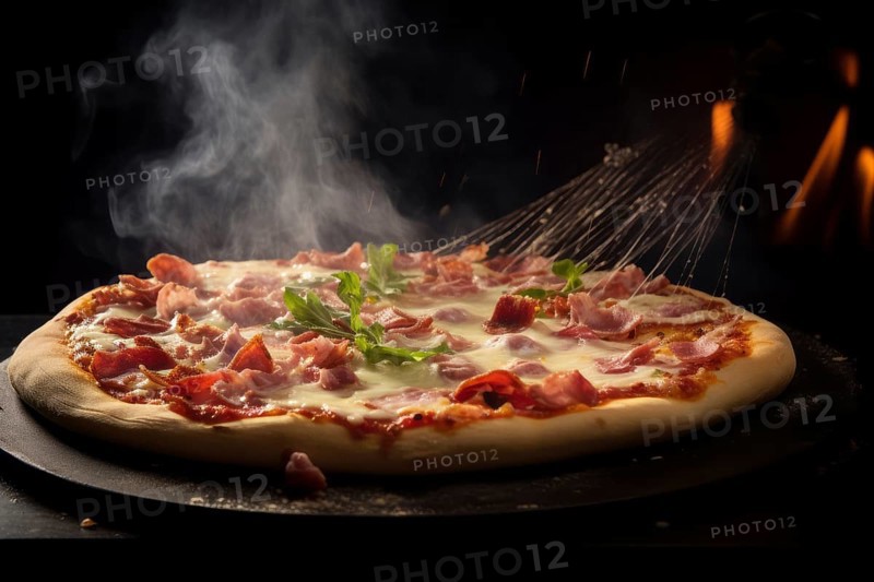 Crispy ham pizza from the fire-oven
