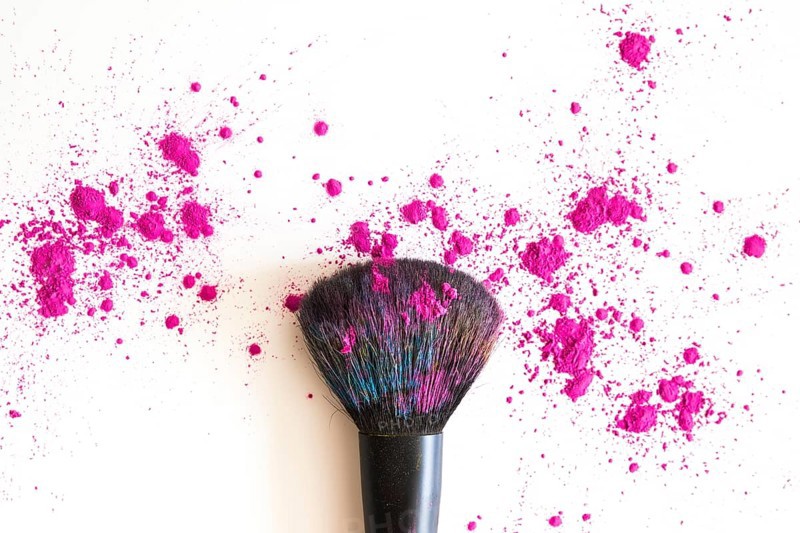 Top view make up brush pink face powder