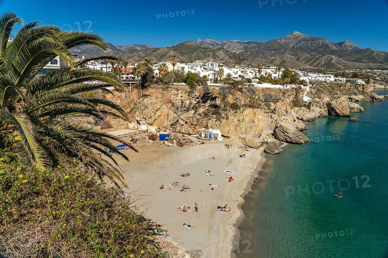 View from the Balcon de Europa to the beach Playa de la Calahonda in Nerja