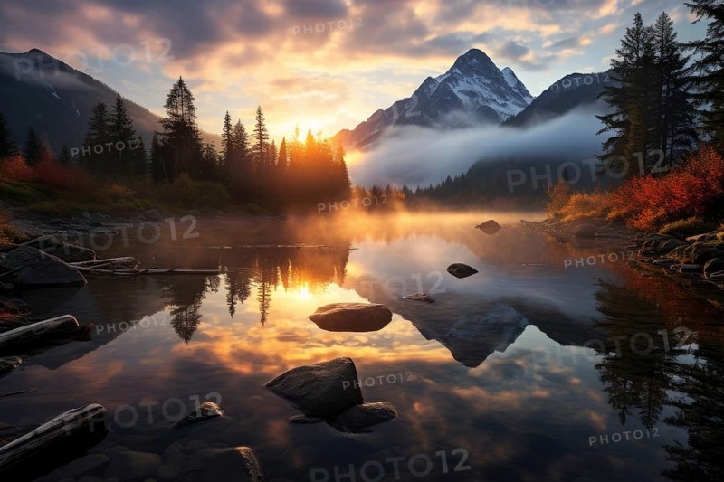 Sunset at a lake in Canadian wilderness