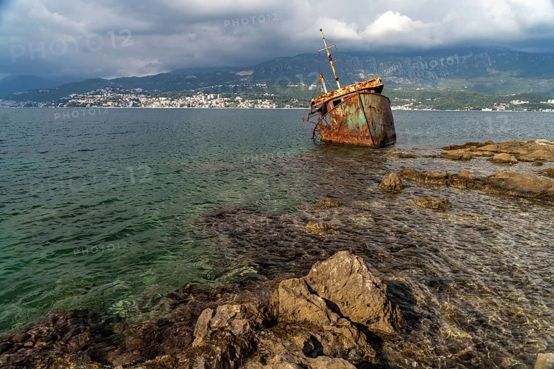 Shipwreck on the coast near the fishing village of Rose