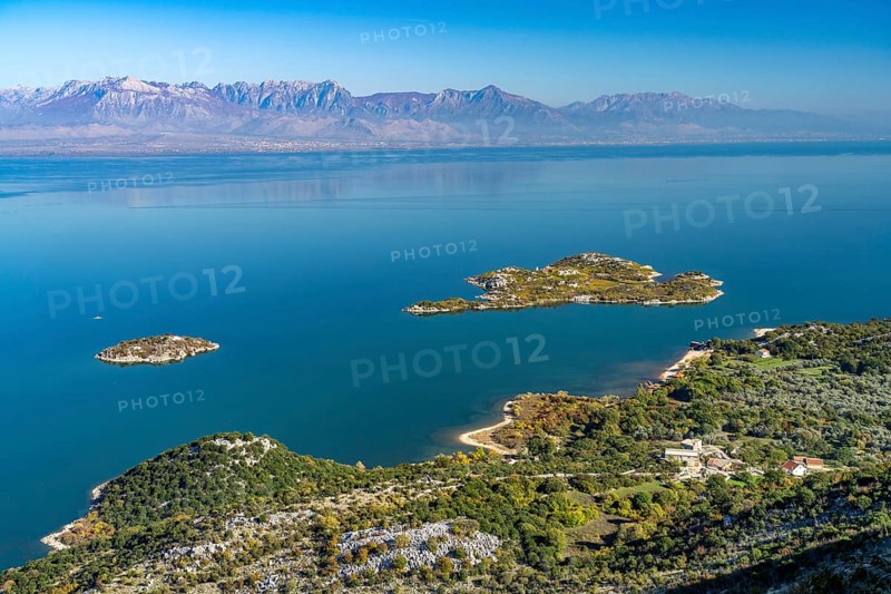 View over Lake Scutari with the island of Beska near the village of Donji Murici