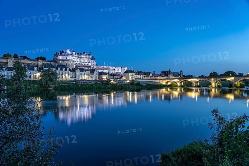 The Loire and Amboise Castle at dusk