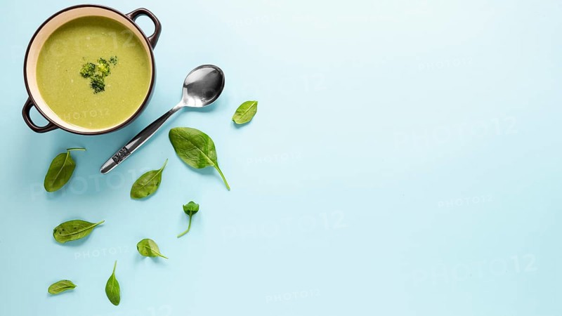 Top view homemade soup with broccoli