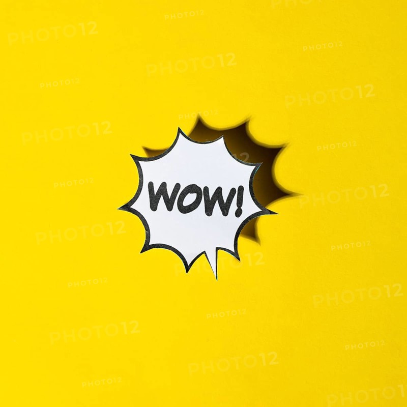 Comic cartoon speech bubble wow emotions yellow backdrop
