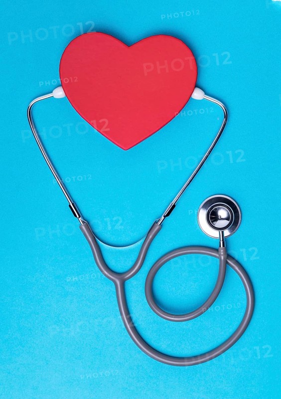 Top view heart with medical stethoscope