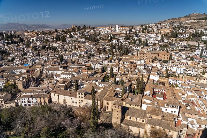 View from the castle complex of the Alhambra to the former Moorish residential quarter Albaicin in Granada