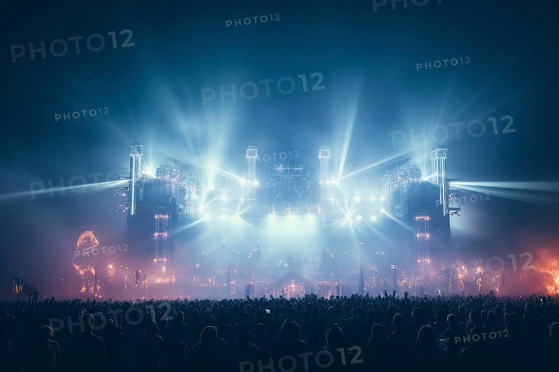 Stage with laser show at a mega concert