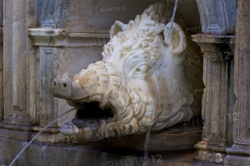 Marble head of a mythological animal
