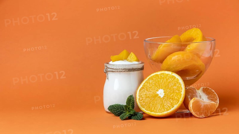 Composition healthy breakfast meal with yogurt