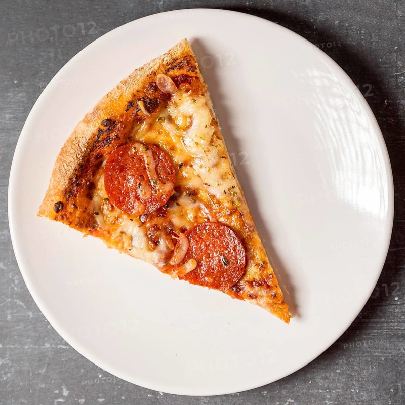 Flat lay slice pepperoni pizza plate