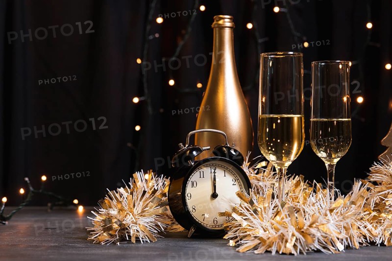 Side view champagne new year night