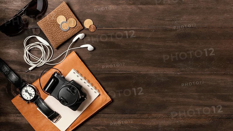 Top view assortment different traveling elements