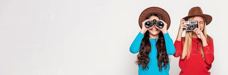 Girls with camera binocular