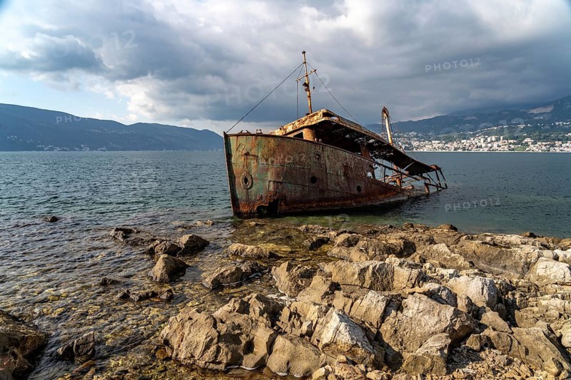 Shipwreck on the coast near the fishing village of Rose