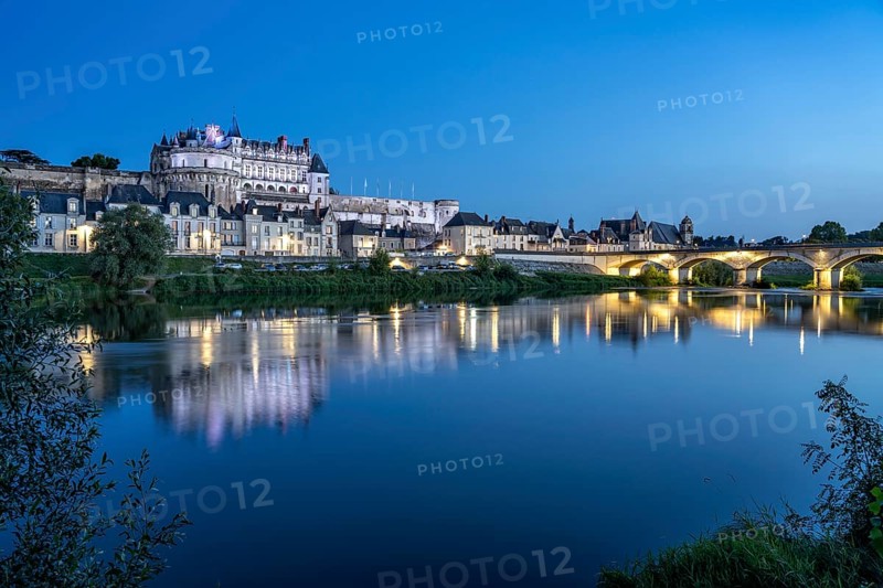 The Loire and Amboise Castle at dusk