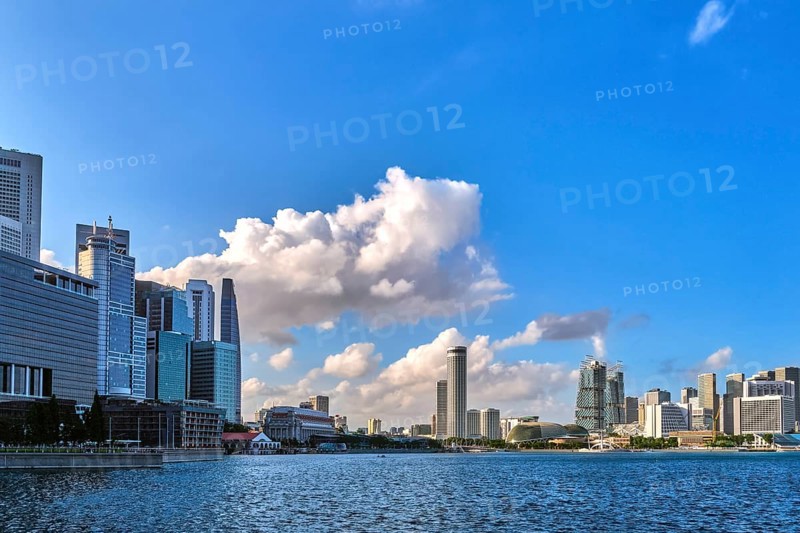 Skyline of Singapore in Marina bay. CBD buildings
