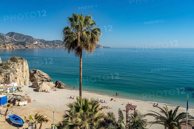 View from the Balcon de Europa to the beach Playa de la Calahonda in Nerja