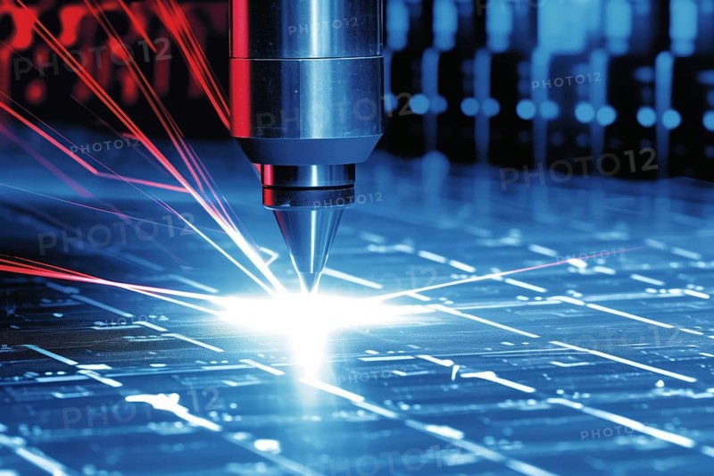 A laser cuts shapes into a material